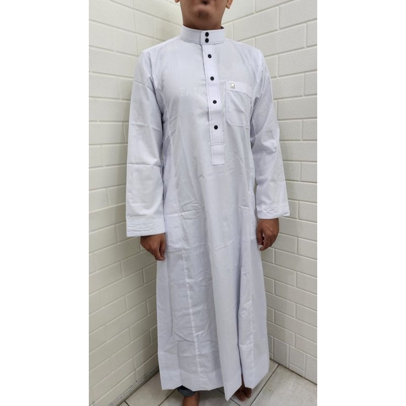 Jubah Gamis Al - Wafa AWF Dewasa Gold | Medium Gold Logo Metal Putih Polos Lengan Panjang Cuff