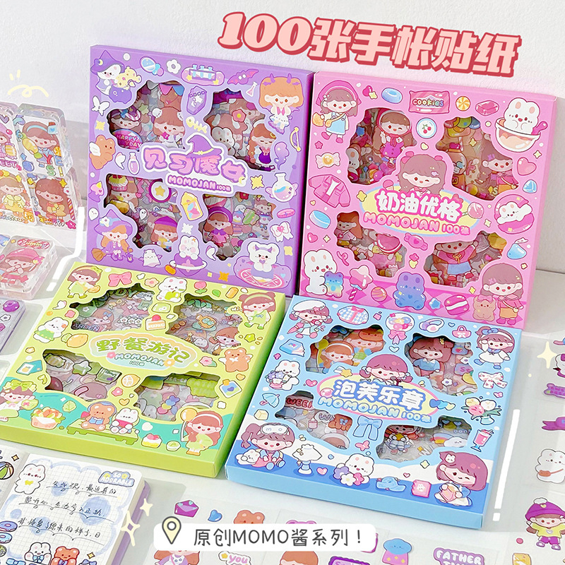 STIKER MOMO ANTI AIR STICKER LUCU TUMBLER KOREA FASHION WASHI TAPE GLITTER HOLOGRAM 1 BOX KAWAII LABEL KEKINIAN