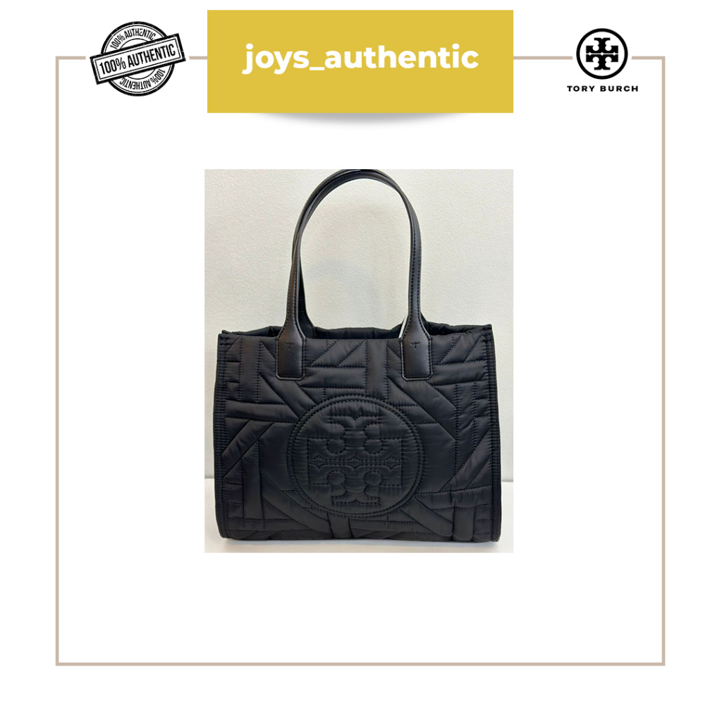 Tas Wanita TB Tory Burch Ella Small Basketweave Tote Bag Hitam Black Woman Bag Authentic Original