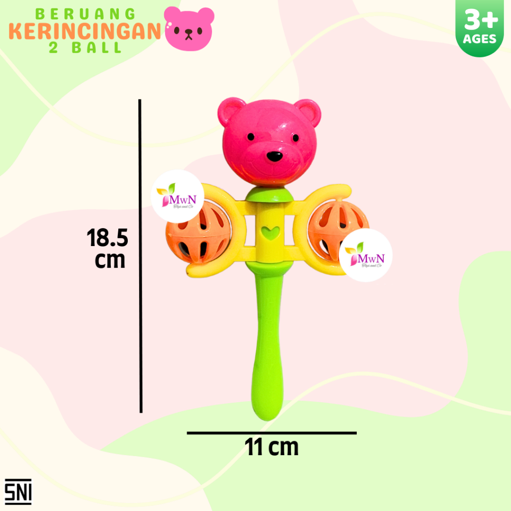 MWN Mainan Pegangan Kerincingan Bayi 2 ball BERUANG