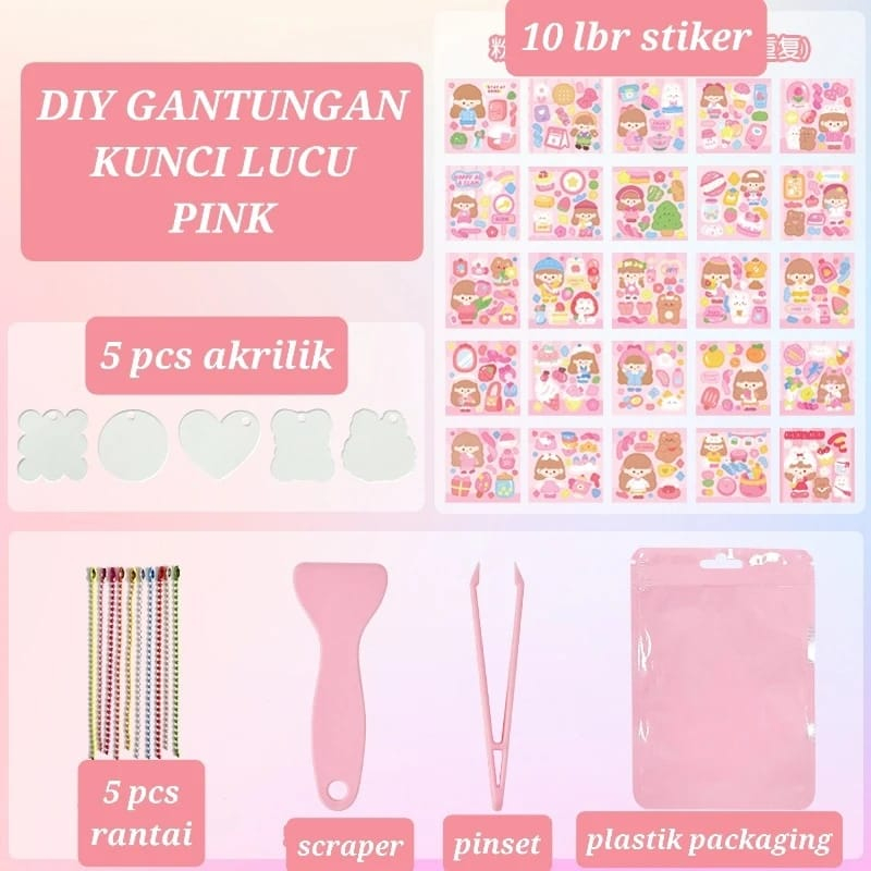 DIY GANTUNGAN KUNCI LUCU AKRILIK STIKER MOMO LUCU HOLOGRAM KEY CHAIN GLITTER KOREA STATIONARY