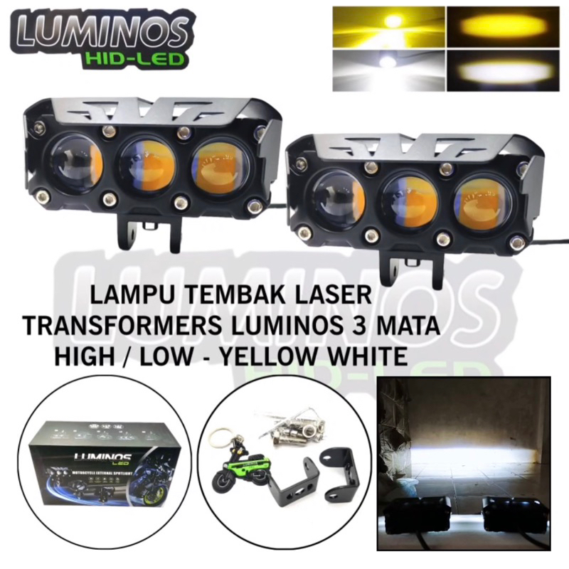 LUMINOS LAMPU TEMBAK SOROT SQL 3 MATA  2 WARNA WHITE YELLOW LASER HI LOW UNTUK MOBIL DAN MOTOR MINI PROJECTOR 3 MATA MINI PROJIE