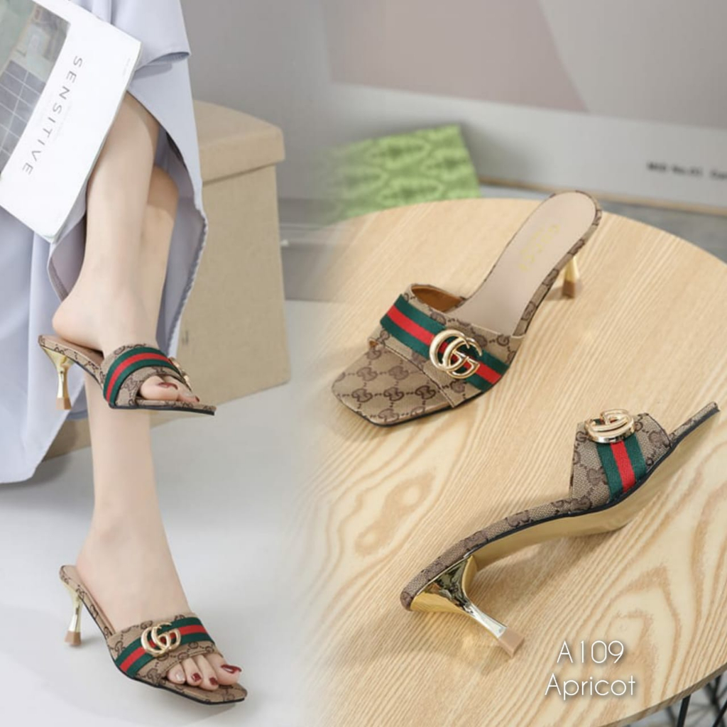 NEW ARRIVAL SANDAL WANITA HEEL KANVAS GC1 KODE: A109