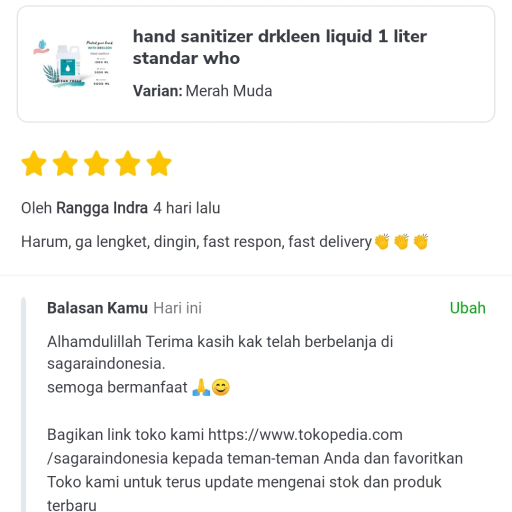 JHN01 DRKLEEN Hand Sanitizer Liquid Cair 1 Liter Refill Spray