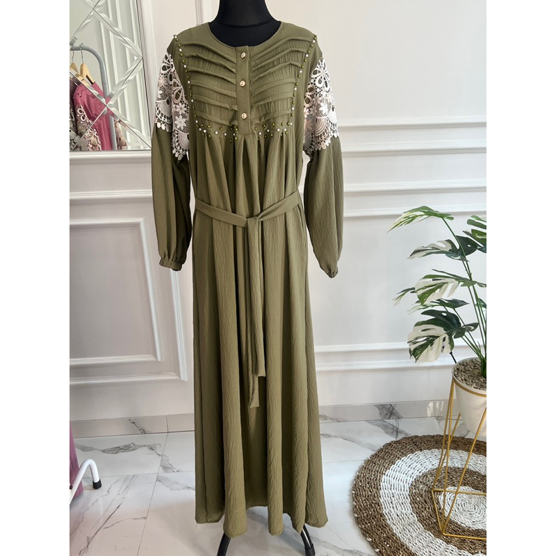 READY….!!!! Dress Mentari payet /Gamis kringkel terlaris/ dress kringkel kombinasi renda