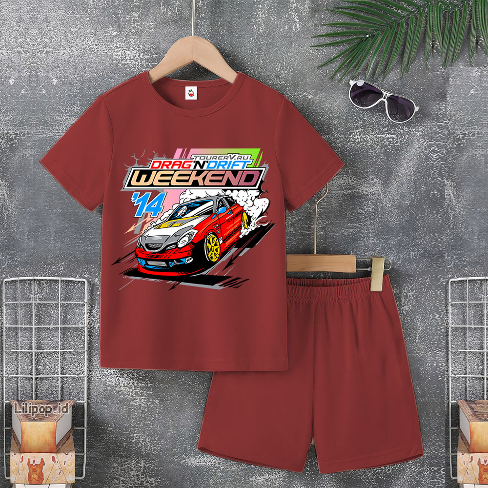 Baju Anak Stelan Usia 4-10 Tahun MOBIL FAST FURIOUS Kaos 3/4 Cowok Cewek  Celana Pendek Harian