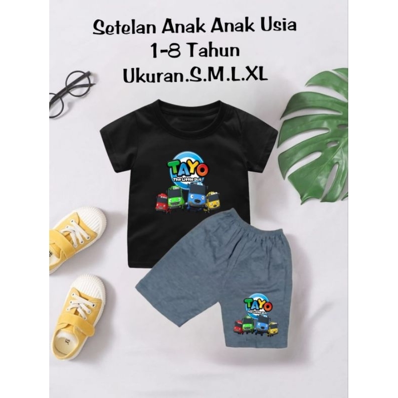 Setelan Baju Kaos Anak Laki Laki Bus Tayo usia 1-9tahun