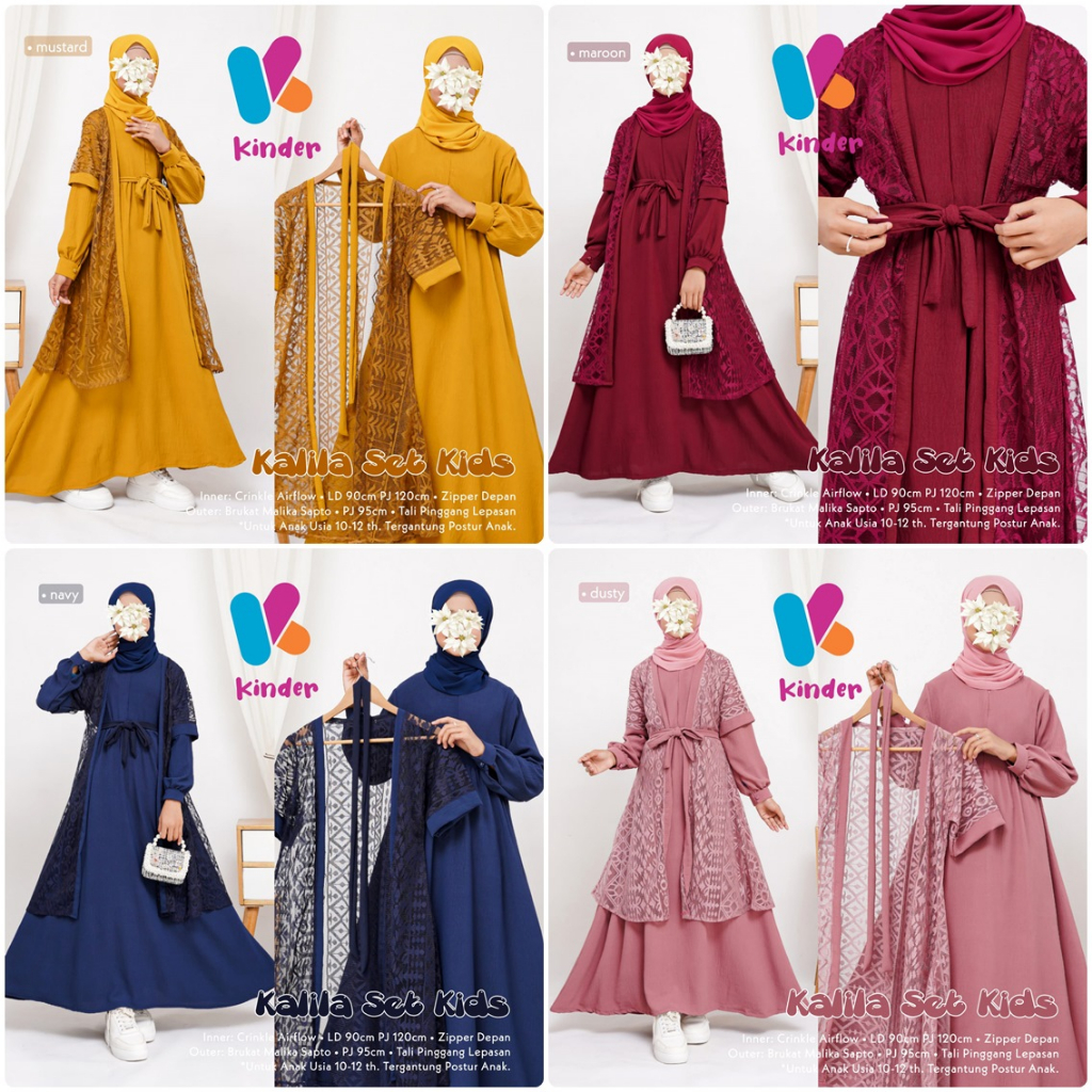 KALILA SET / 5.10 / BAHAN CRINKLE MIX BROKLAT / LD 90 CM / PB 120 CM / DRESS SETELAN ANAK / 10-12 TH / KINDER