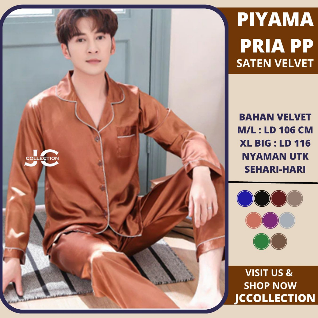 Piyama Pria Lengan Panjang Satin PP L/ Pajamas Saten Long / Piyama Satin Cowok LS - JCCollections