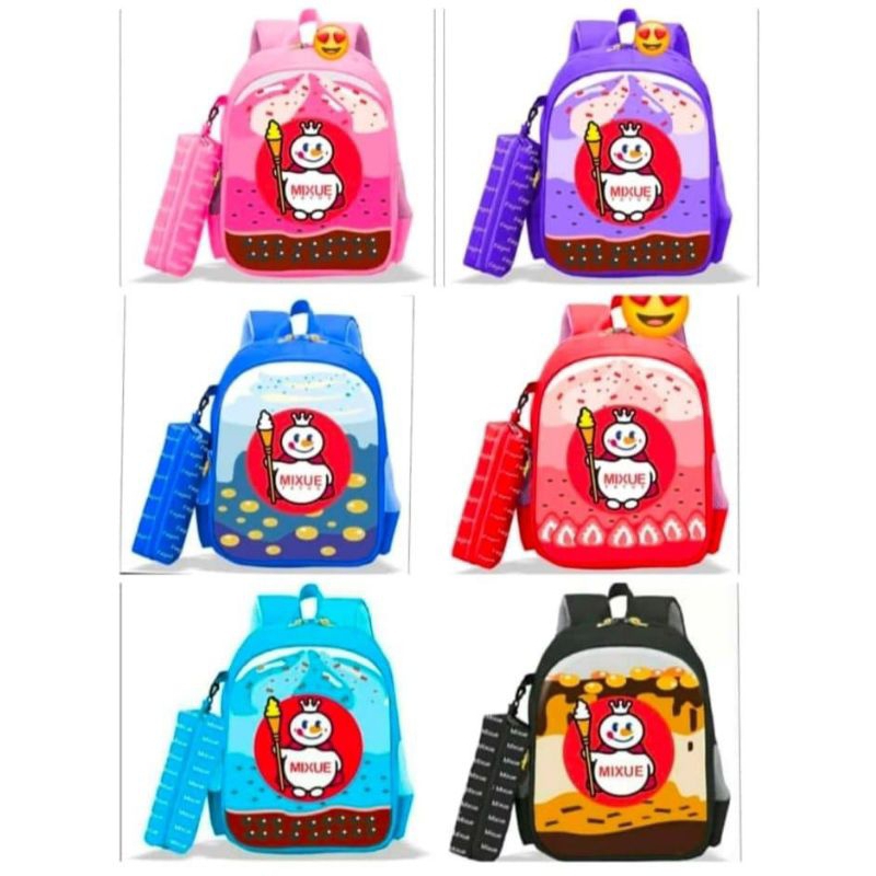 Tas Ransel Anak Motif Es Cream Mixue 2in1 Terbaru ViralUntuk Anak PAUD, TK &amp; KELAS 1-4 SD