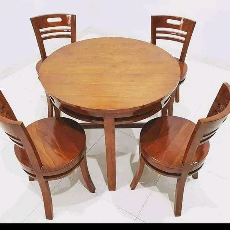 Meja makan bundar kayu jati kursi 6