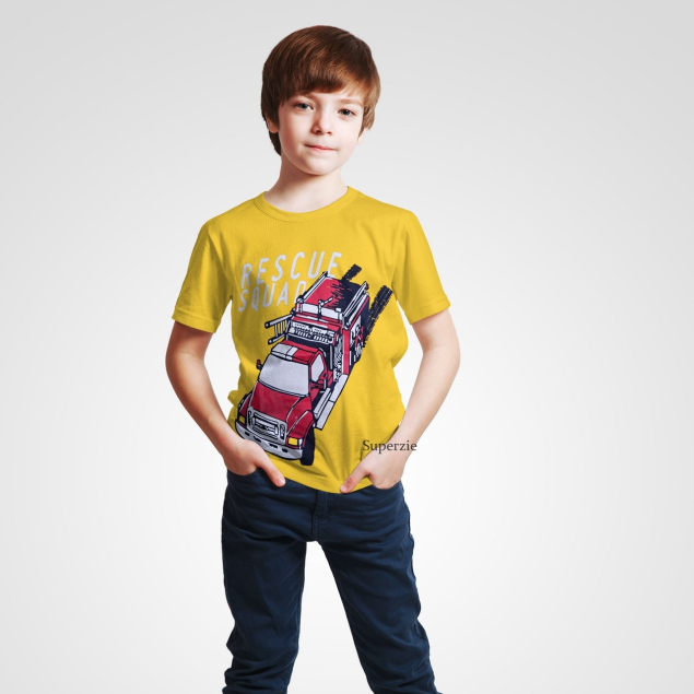 Kaos anak Laki Laki lengan pendek Grosir baju anak murah Motif RESCUE SQUAD KUNING Rgkidswear