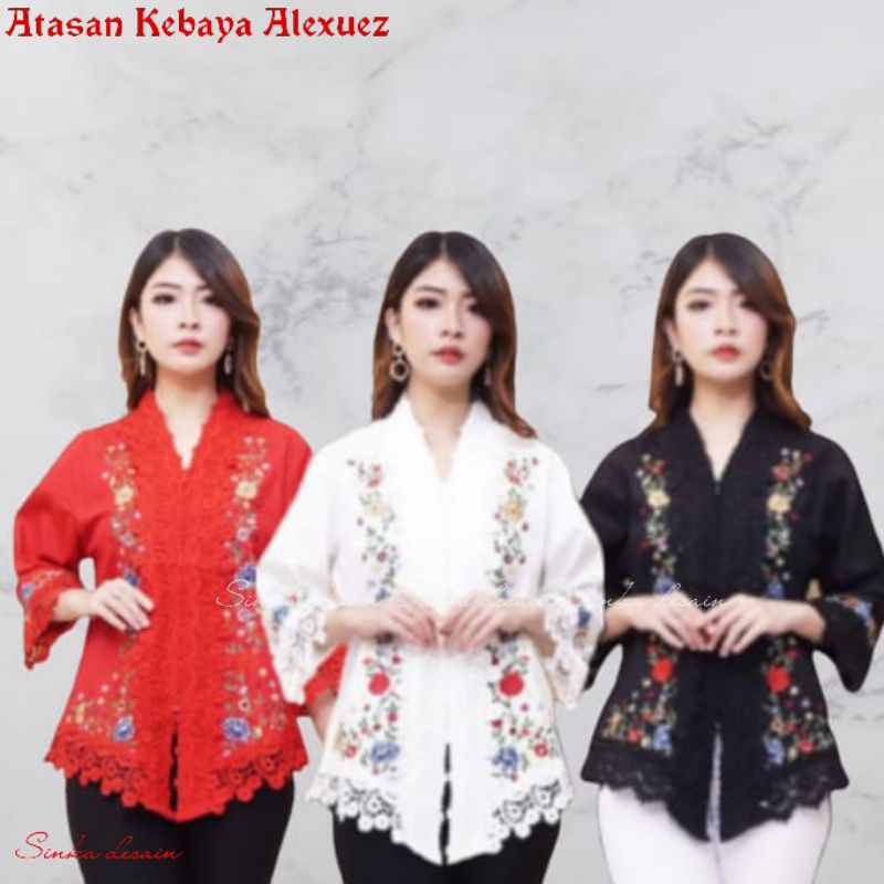 Kebaya Encim Alexuez Linen Kombinasi Brukat Premium Import Full Bordir