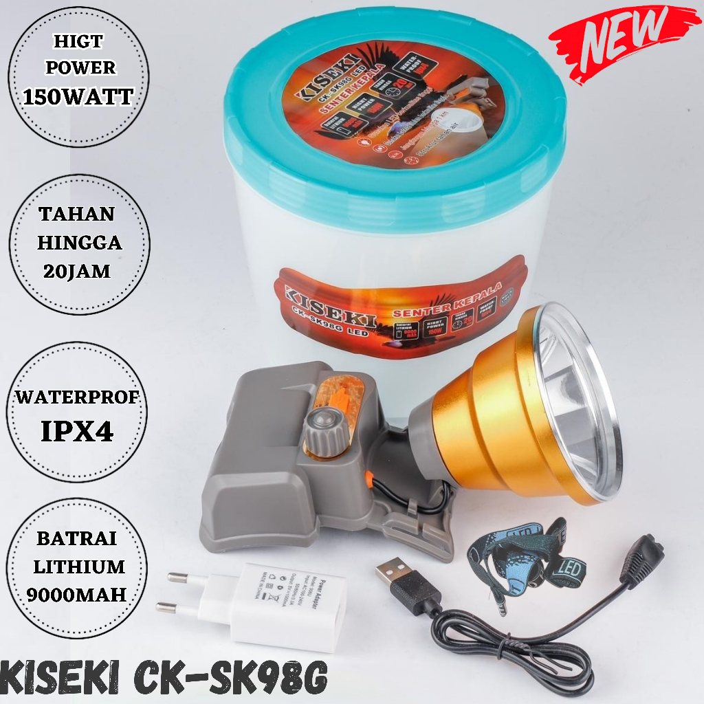 Senter kepala LED cas anti air KISEKI CK SK78G / CK SK98G / CK SK58G Super Awet Super Terang 80 Watt