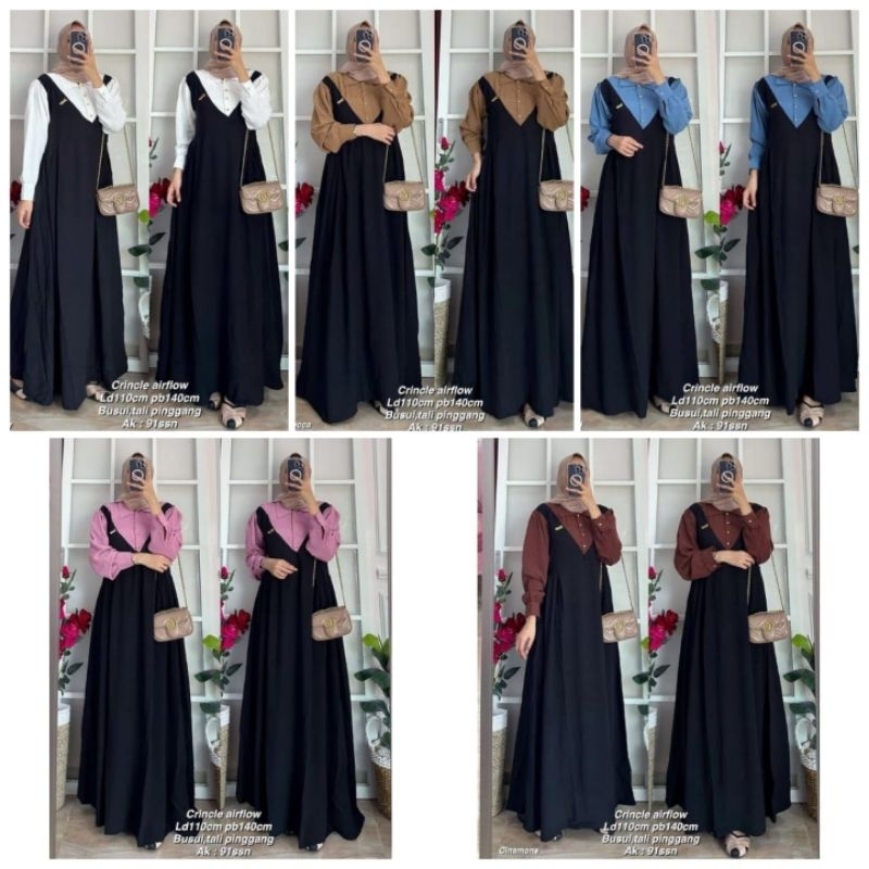 Gamis Cringkle kombinasi hitam best seller