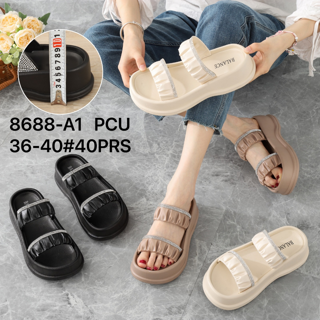 Sandal Wedges Wanita Jelly Import Strap Serut Gliter Balance 8688-A1