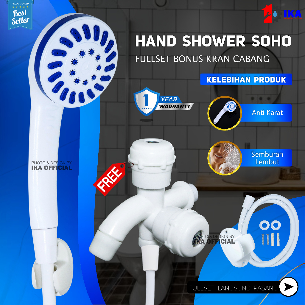 Paket Shower Kamar Mandi dan Kran Shower Cabang - 1/2 Inch Stainless Paket Kran Besi Tahan Karat Plus Hand Shower