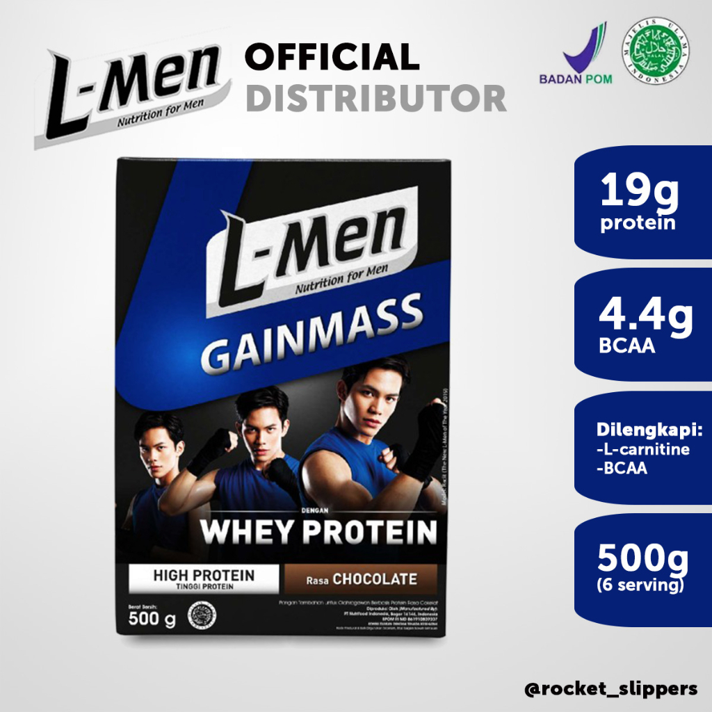 L-Men Gain Mass Banana Coklat Chocolate 225 &amp; 500 gram - Lmen GainMass Suplemen Penambah Massa Otot Tinggi Whey Protein