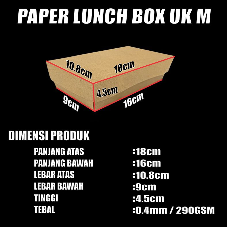 Paper Lunch Box Putih Uk M / L Kraft Coklat Food Tray Laminasi Kotak Makan Per Pack 50pcs Var