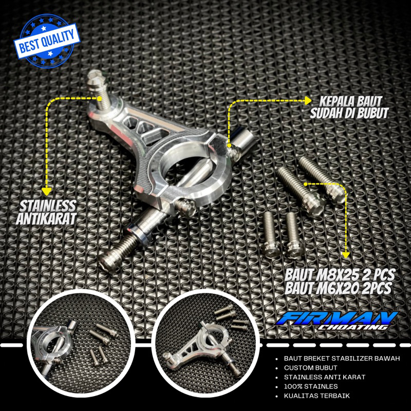 BAUT CUSTOM PROBOLT BREKET STABILIZER BAWAH RX KING M6x20 &amp; M8x25 STAINLESS ANTI KARAT (4 Biji / Sepakat)