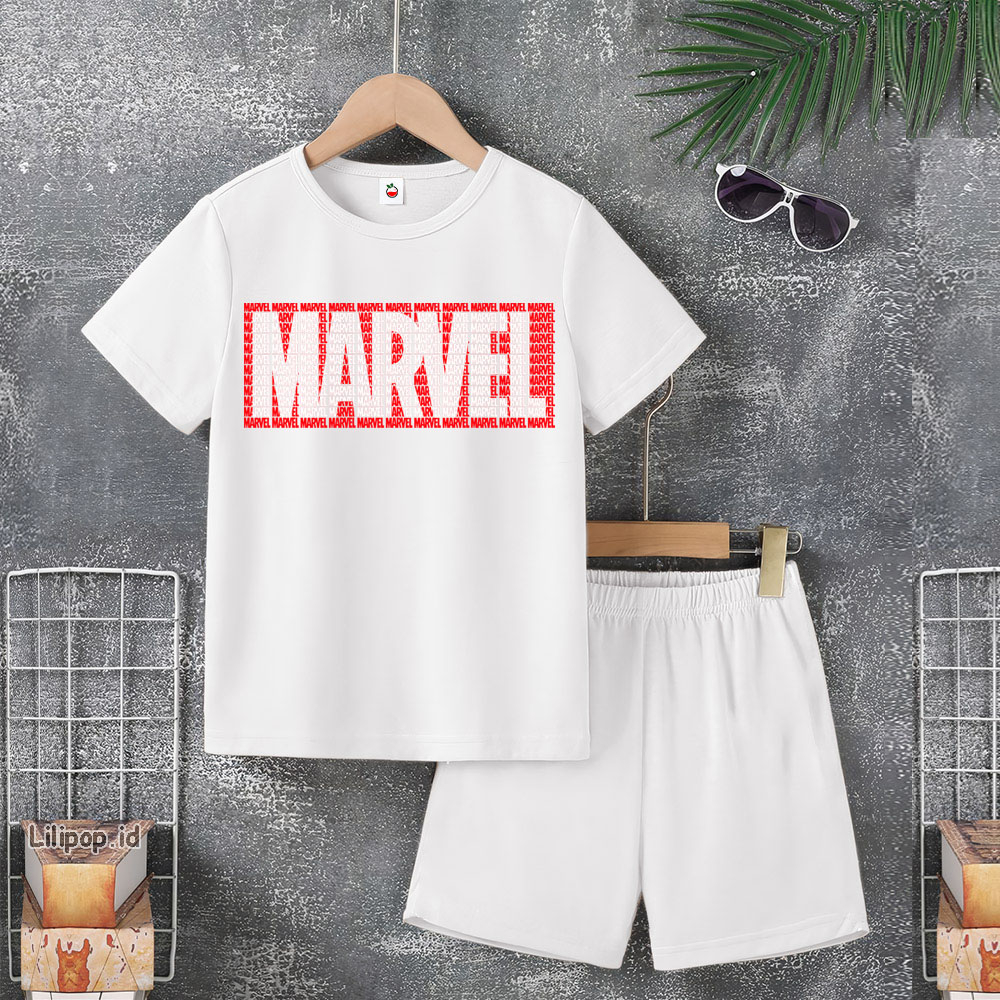 Baju Anak Stelan Usia 5-10 Tahun MARVEL AVENGER Kaos 3/4 Cowok Cewek  Celana Pendek Harian