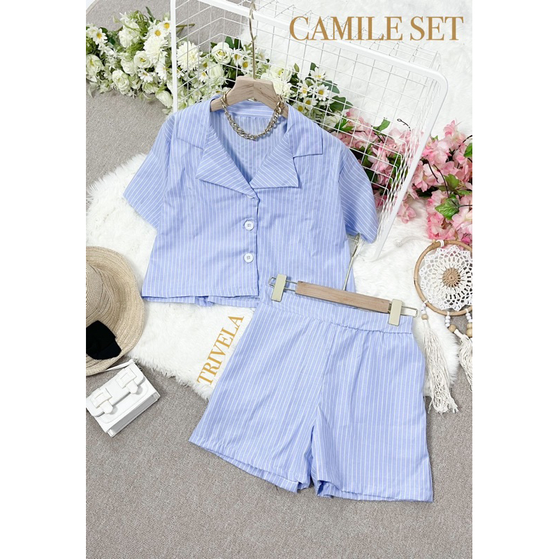 CASIA SET / SETELAN WANITA KATUN SALURIA / SET WANITA / SETELAN CELANA PENDEK / FASHION WANITA  / SJJ CAMILE