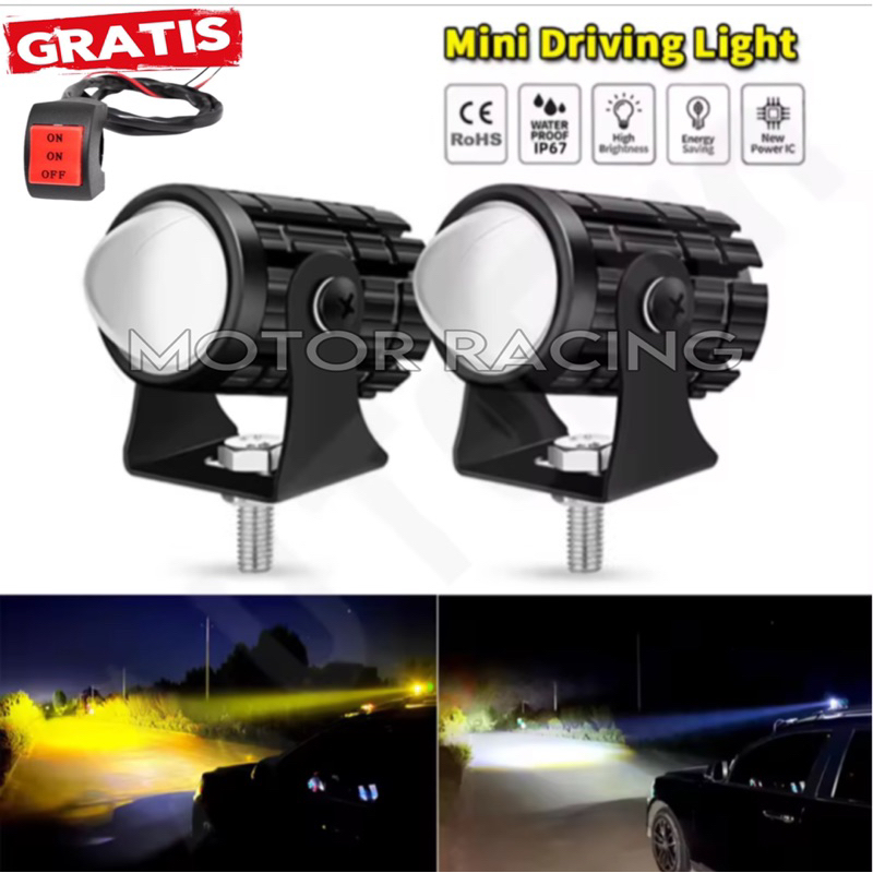 2pcs laser foglamp d2 superbright high low mini driving lampu tembak laser BONUS SAKLAR Lampu Sorot Motor