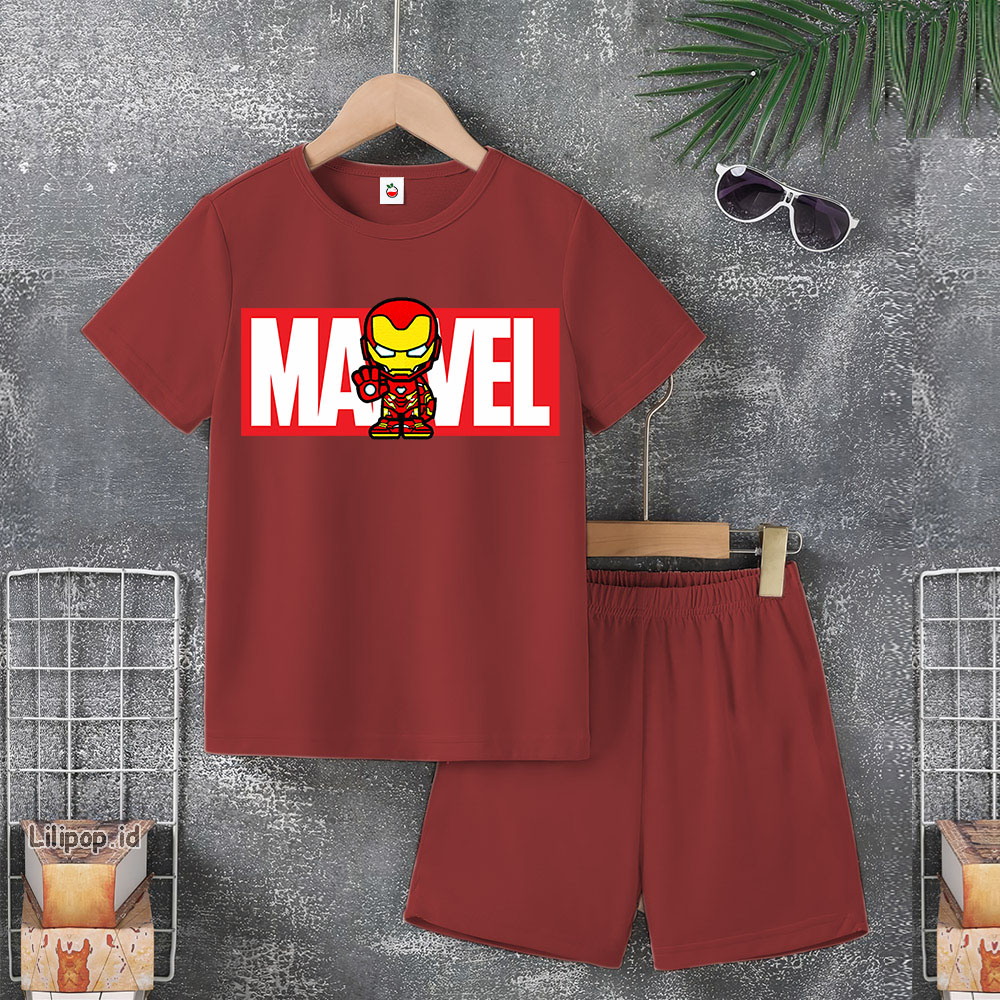 Baju Anak Stelan Usia 5-10 Tahun IRON MAN THOR Kaos 3/4 Cowok Cewek  Celana Pendek Harian