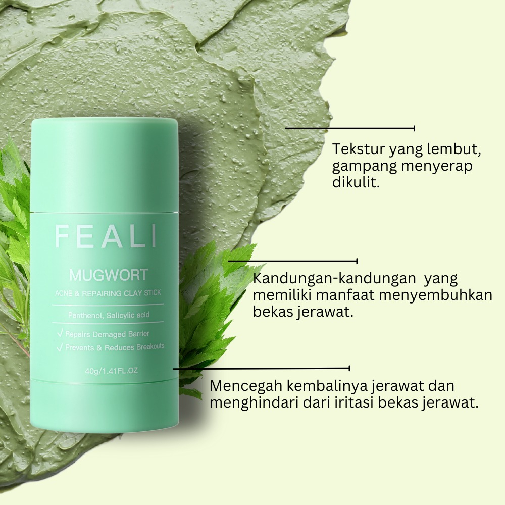 *RM* FEALI Mugwort Acne and Repairing Clay Stick 40gr - FEALI MUGWORT CLAY STICK MASKER WAJAH - TREATMEN MASKER WAJAH