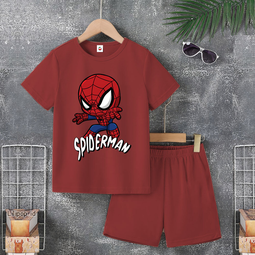 Baju Anak Stelan Usia 5-10 Tahun SPIDER Kaos 3/4 Cowok Cewek  Celana Pendek Harian