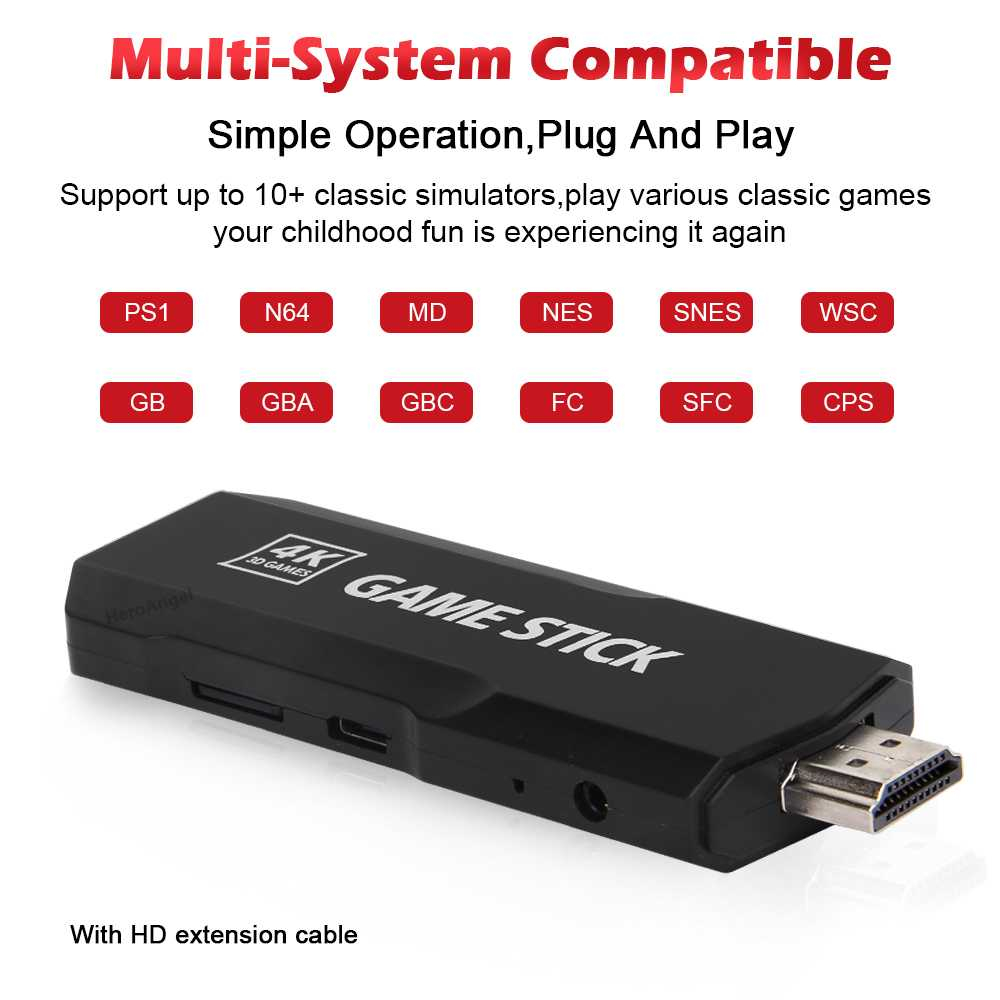 POGOPIRATE Game Stick 4K Mini Console Wireless Controller 2.4G 64GB - GD10