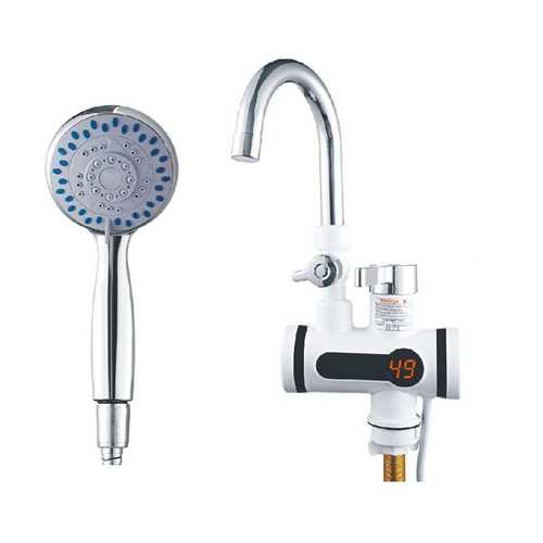 Keran Pemanas Air dengan Hand Shower Electric Hot Cold Faucet Efisien Kran Ubah Air Panas Dingin LCD Tampilkan Suhu