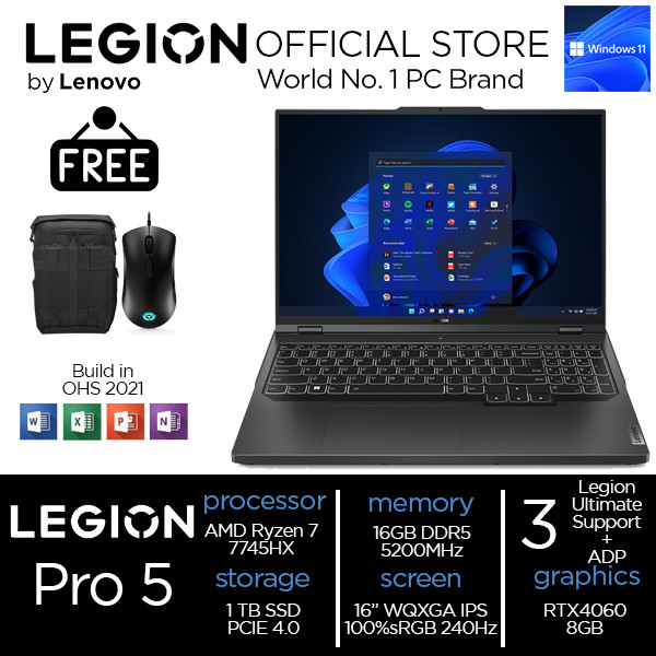 LENOVO Legion Pro 5 - Ryzen 7-7745HX - RTX4060 8GB - 1TB SSD - 16GB 16&quot;WQXGA IPS 240Hz 100%sRGB - W11 - OHS