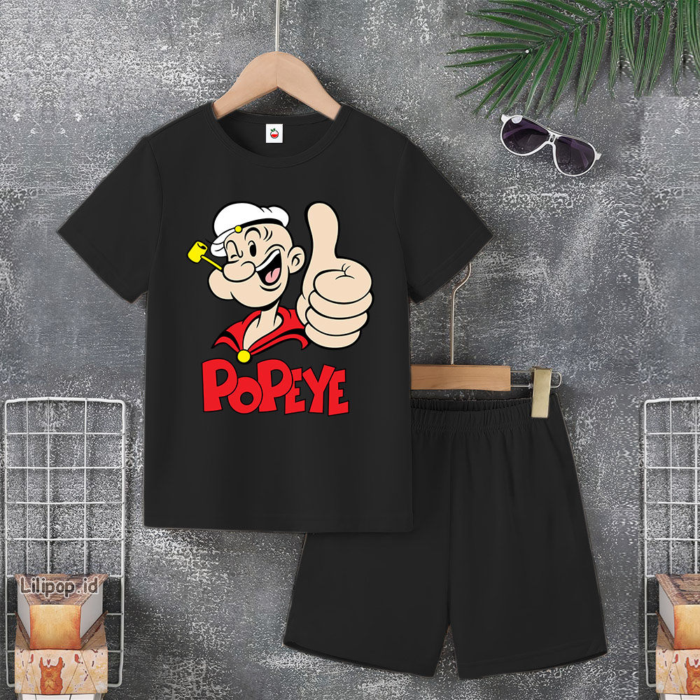 Baju Anak Stelan Usia 4-10 Tahun POPEYE Kaos 3/4 Cowok Cewek  Celana Pendek Harian