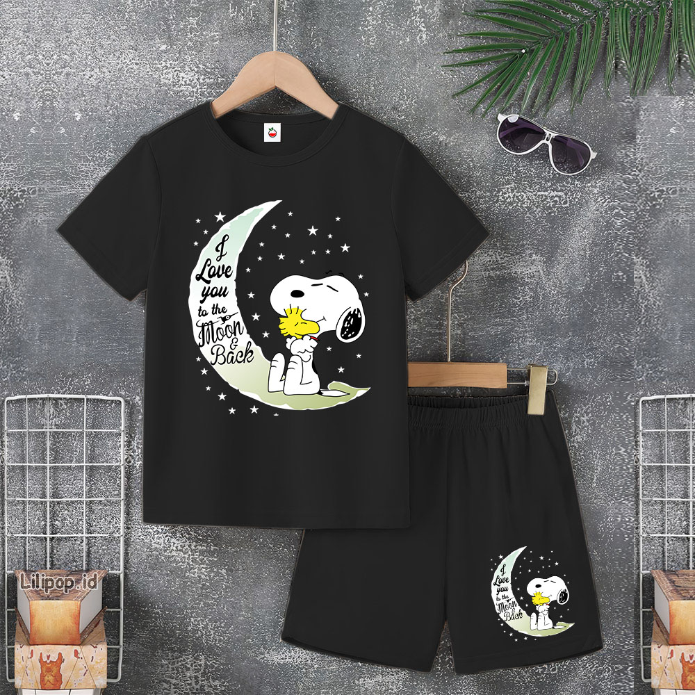 Baju Anak Stelan Usia 4-10 Tahun SNOOPY Kaos 3/4 Cowok Cewek  Celana Pendek Harian