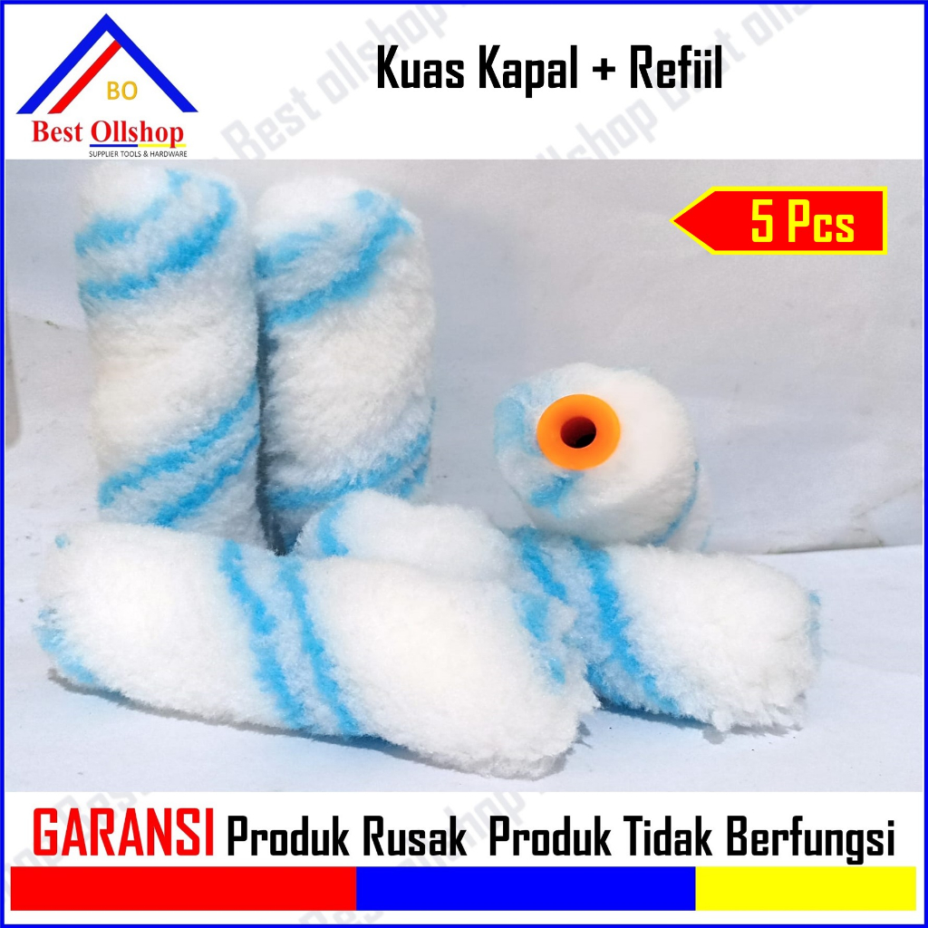 Termurah! Isi Kuas Cat Roll Kecil Bulu Refill Kuas Roll Kapal 4&quot; Inch Panjang 10 Cm + Kuas Kapal 1 Paket