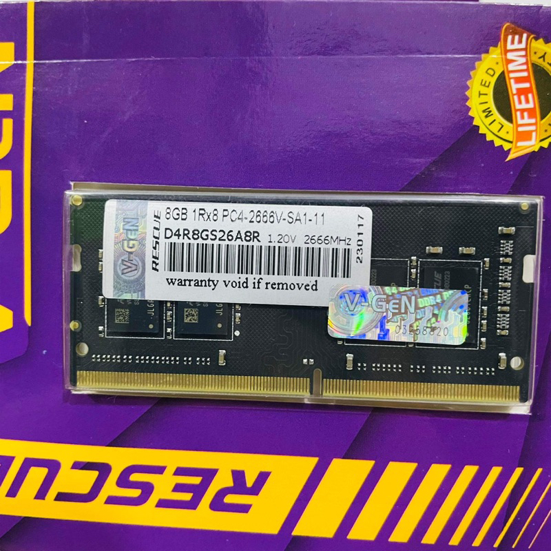 Memory RAM V-Gen Rescue Sodimm 8GB DDR4 PC21300 2666Mhz Vgen Laptop