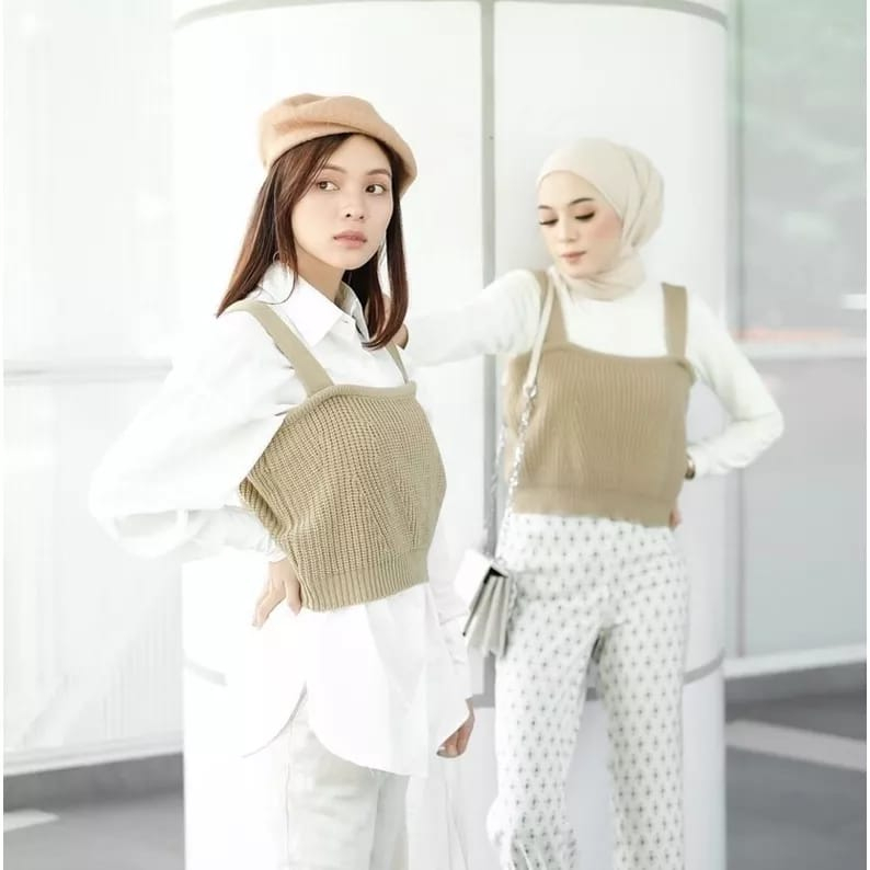 YASHI TANKTOP VEST KNIT PREMIUM - ROMPI RAJUT WANITA KOREA POLOS - ATASAN ROMPI KERJA OFFICE LOOK - HADIAH / KADO ULTAH CEWEK