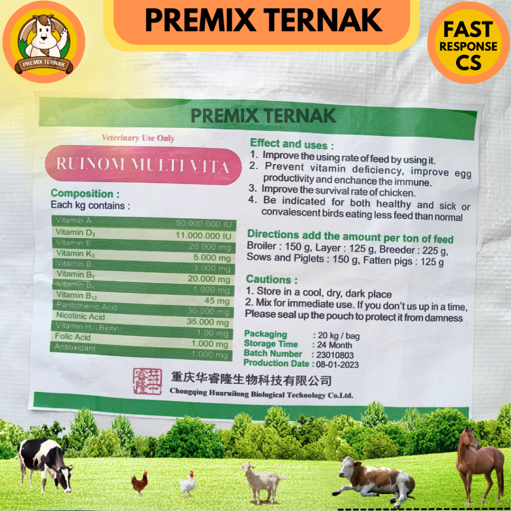 RUINOM MULTIVITA ( Vitamin HC ) 1 KG - Multivitamin Konsentrasi Tinggi Unggas Ayam Bebek Itik Ternak Like Rhodivit Fortevit