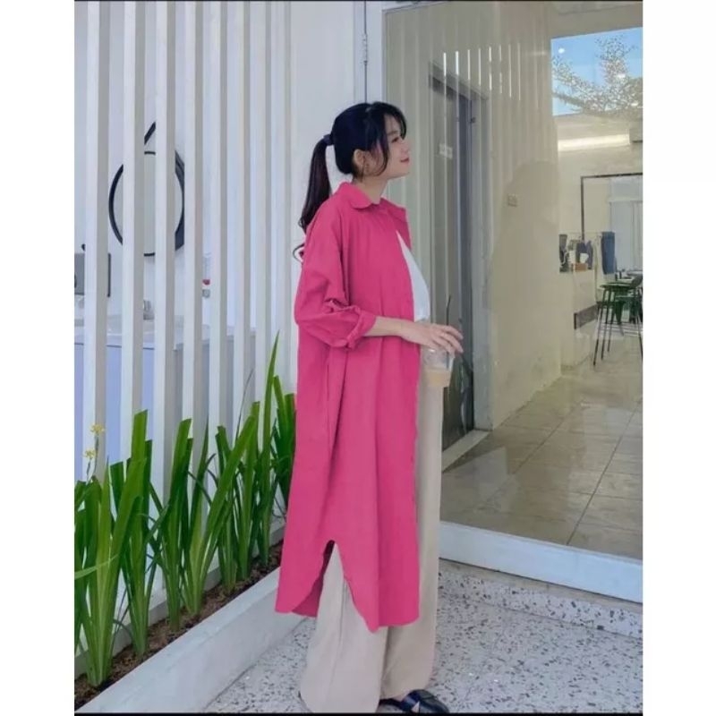 Tamstore Tunik Wanita Jumbo Baju Atasan Wanita Crinkle Oversize Kancing LD 130