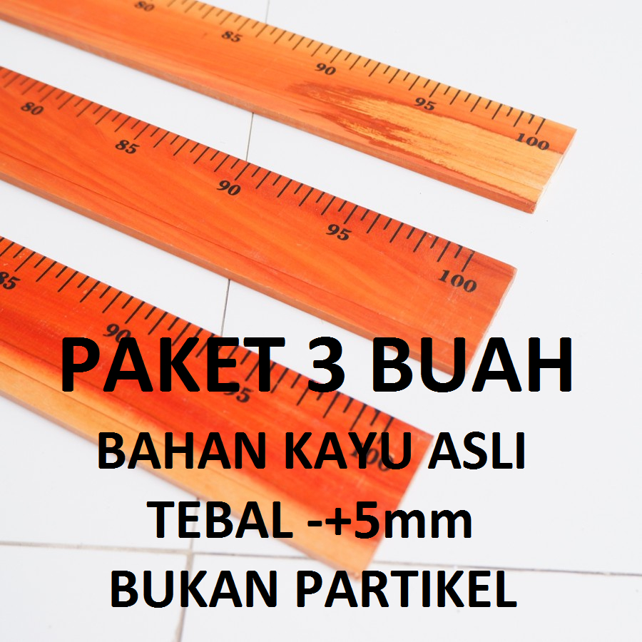 

3 BUAH Penggaris Kayu 1 Meter (Bahan Kayu Asli Super Tebal)