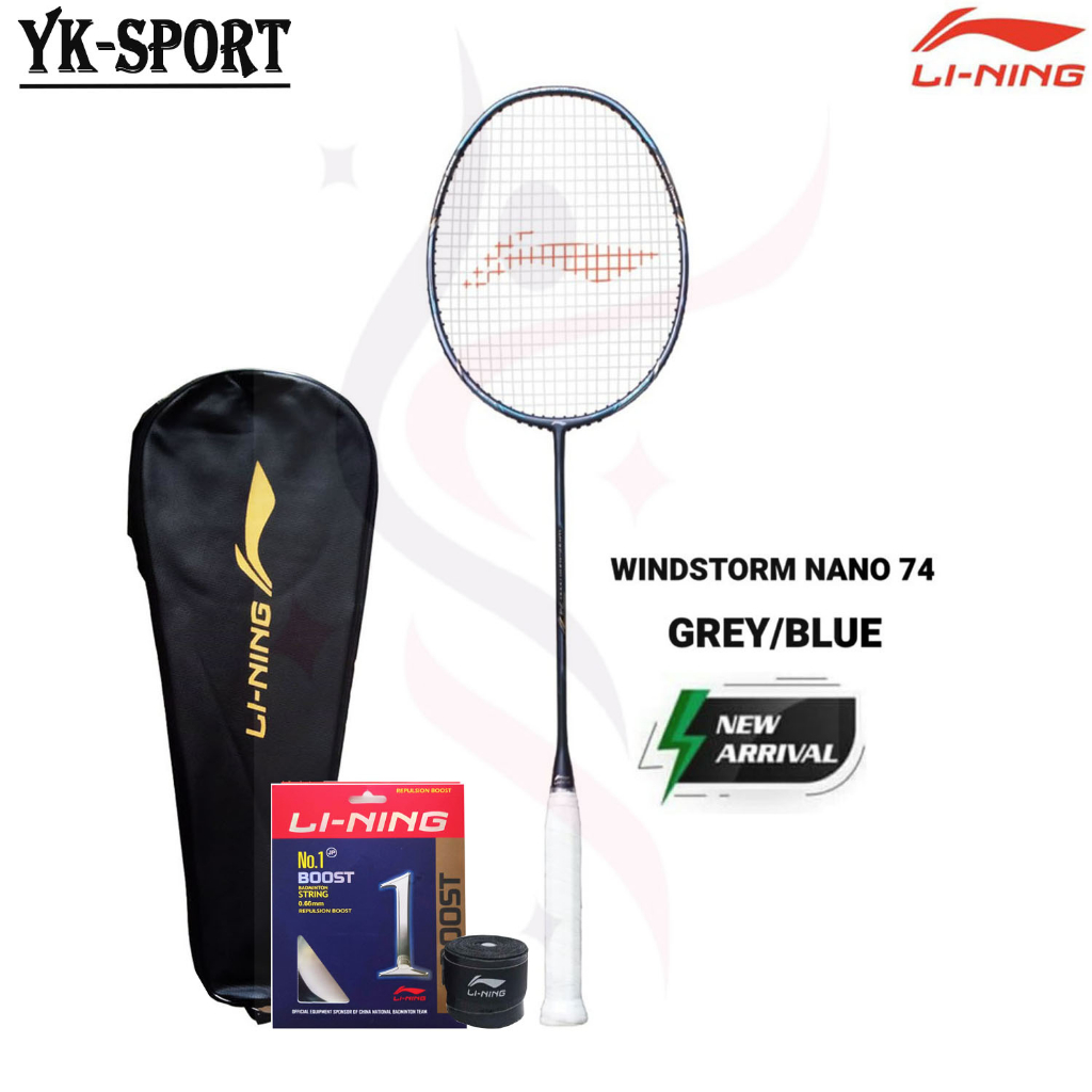 Raket Lining Original Windstorm Nano 74 Grey Blue Raket Badminton Lining Windstorm Nano 74