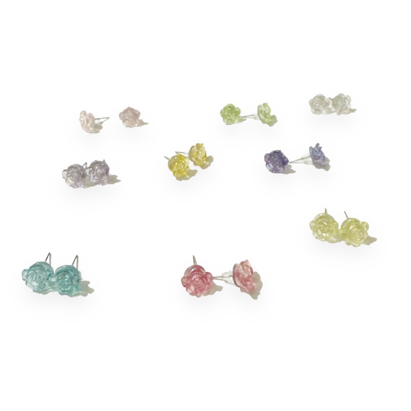 Fella Rose Stud Earrings Anting Tusuk Bunga Mawar Holo Resin Hologram