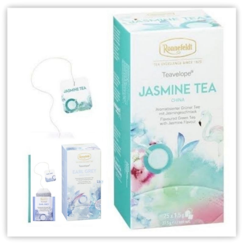 RONNEFELDT TEAVELOPE CLASSIC GREEN - ENGLISH BREAKFAST - VERBENA - CAMOMILE KAMILLE - JASMINE TEA 1,5 G