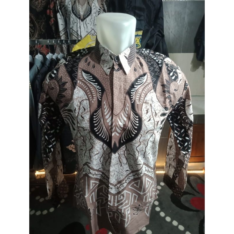 Kemeja Batik Pria Lengan Panjang Slimfit Bahan Katun Halus Hem Baju Cowok Kasual Modern Lapis Furing