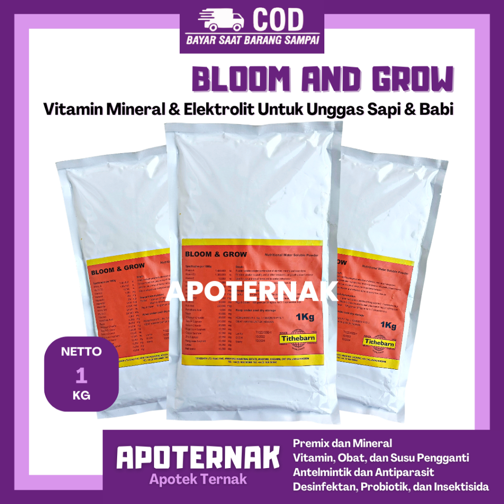 BLOOM AND GROW 1 Kg | Multivitamin Dosis Tinggi Untuk Ternak Sapi Kambing Domba Ayam Bebek