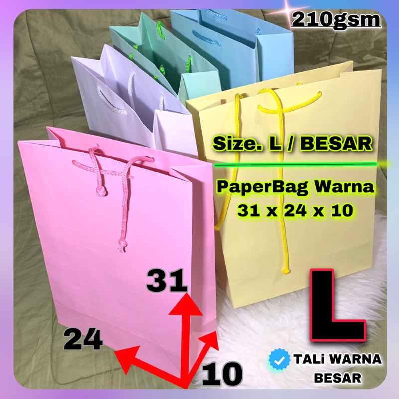 

paper bag Besar (SIZE. L)WARNA - paperbag 200g / Tali Warna Besar