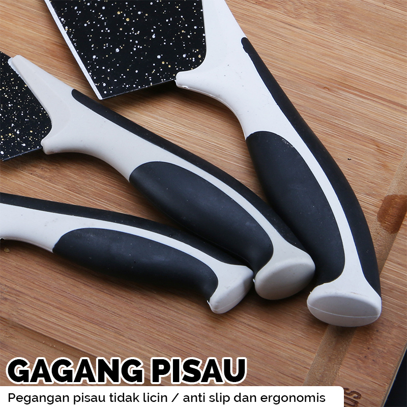 LuxuryParty COD - J13 - Set Pisau Dapur Isi 5 pcs Hitam / Set Pisau Dapur Viral Pisau Batu Maifan Anti Karat