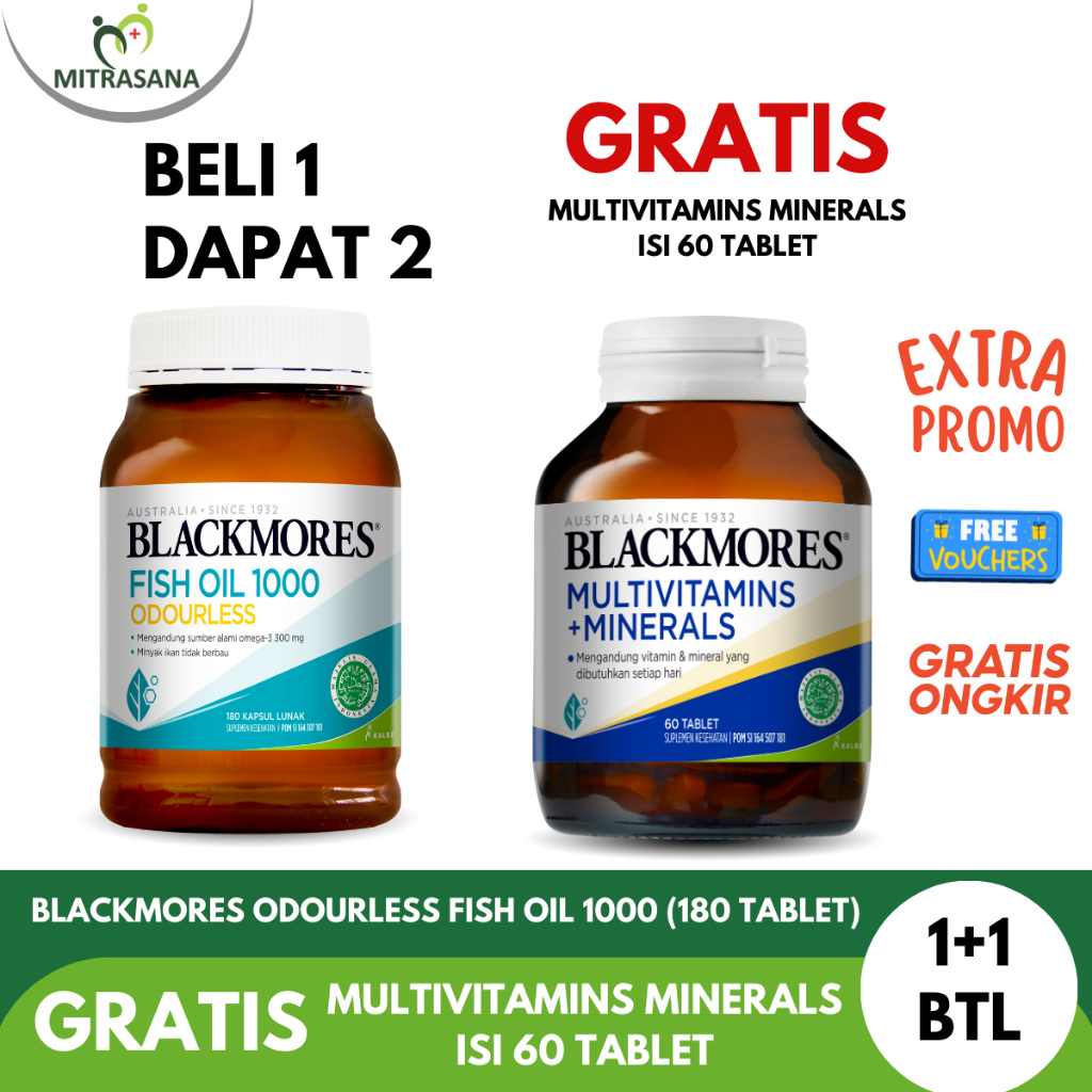 Blackmores Odourless Fish Oil 100 180 Tablet GRATIS Blackmores Multivitamin dan Minerals 60 Tablet