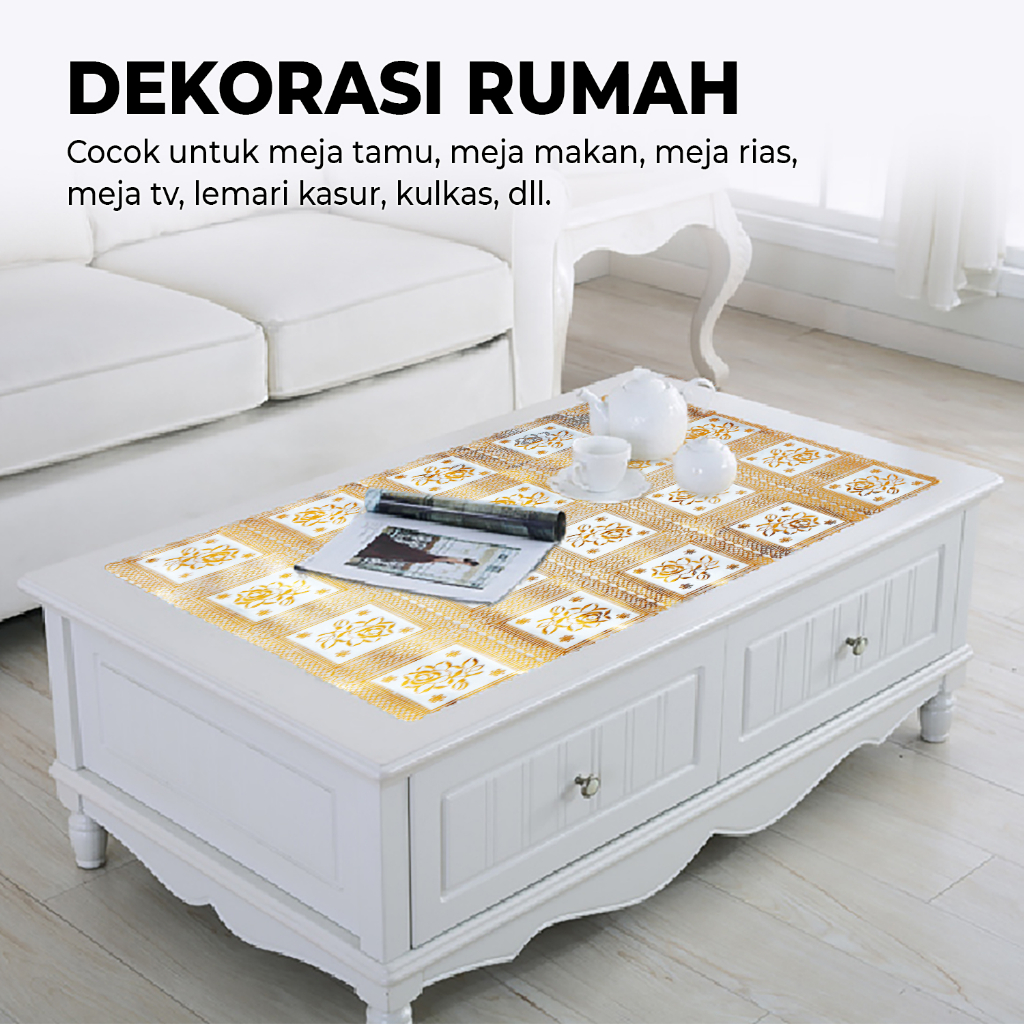 Taplak Meja Meteran Premium Gold High Quality Elegan PVC Tebal Dekorasi Rumah Ruang Tamu Ruang Makan Import - D21 - 88Blanketstore